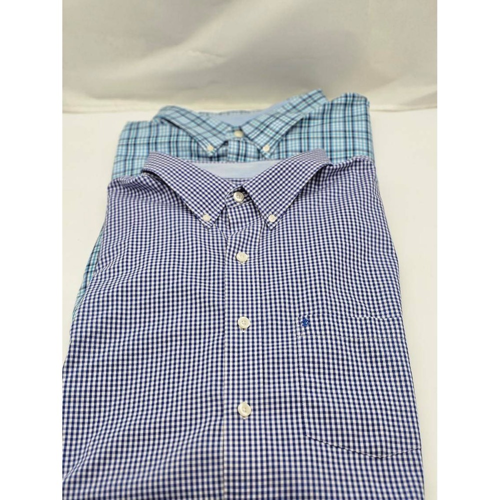IZOD Button Up Shirt Men 3XLT Blue Non-Iron Stretch Plaid Gingham Bundle of Two